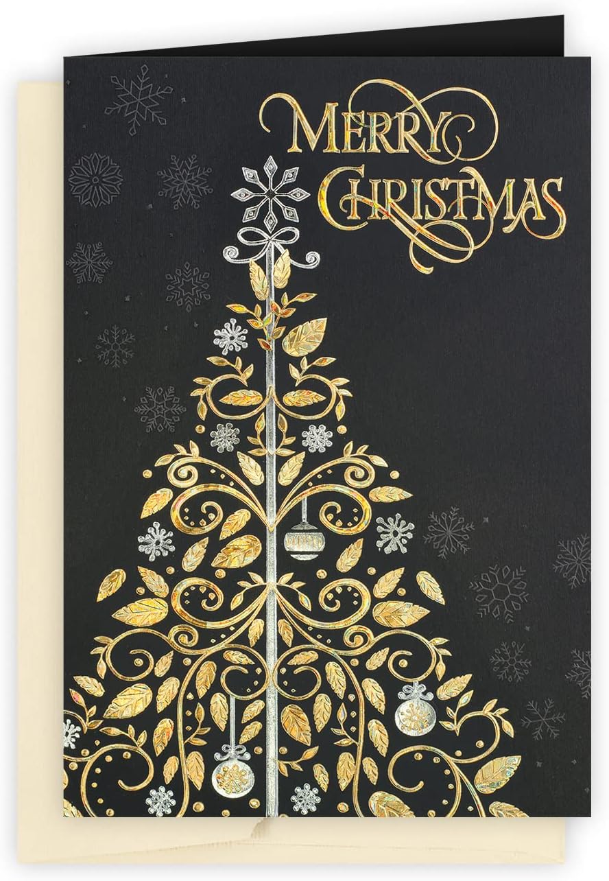 The Gallery Collection, 25 tarjetas navideñas de hoja dorada con sobres forrados de aluminio, para negocios o consumidores