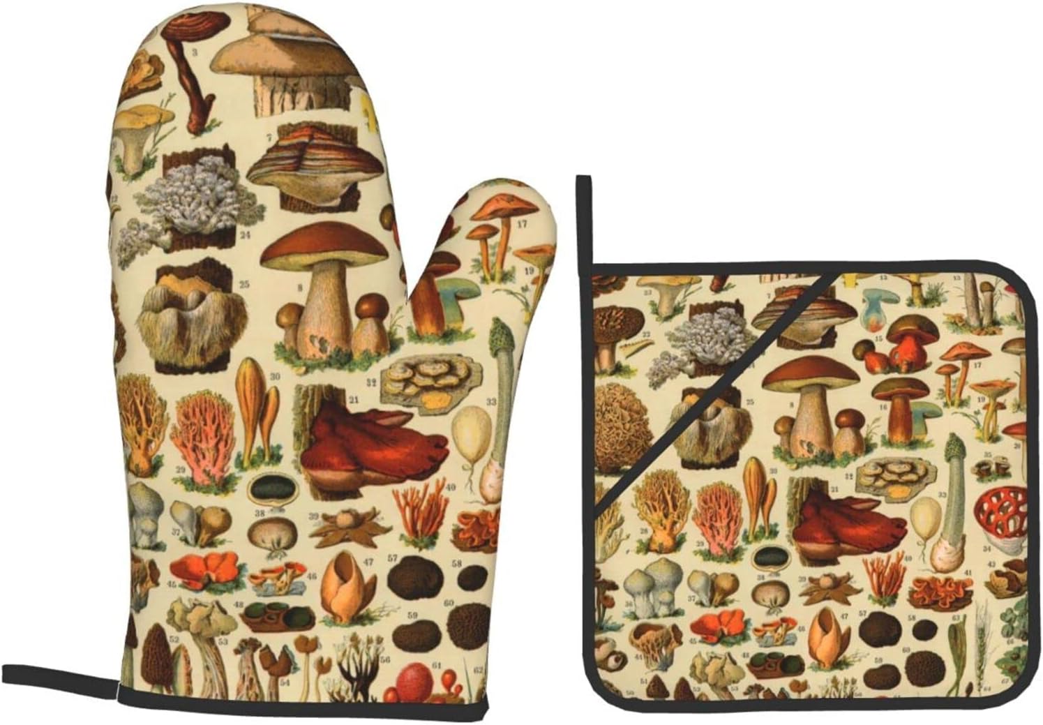 DONMYER Juego de 4 guantes de horno de hongos y soportes para ollas, juego de guantes de cocina para hongos, resistentes al calor, agarraderas de