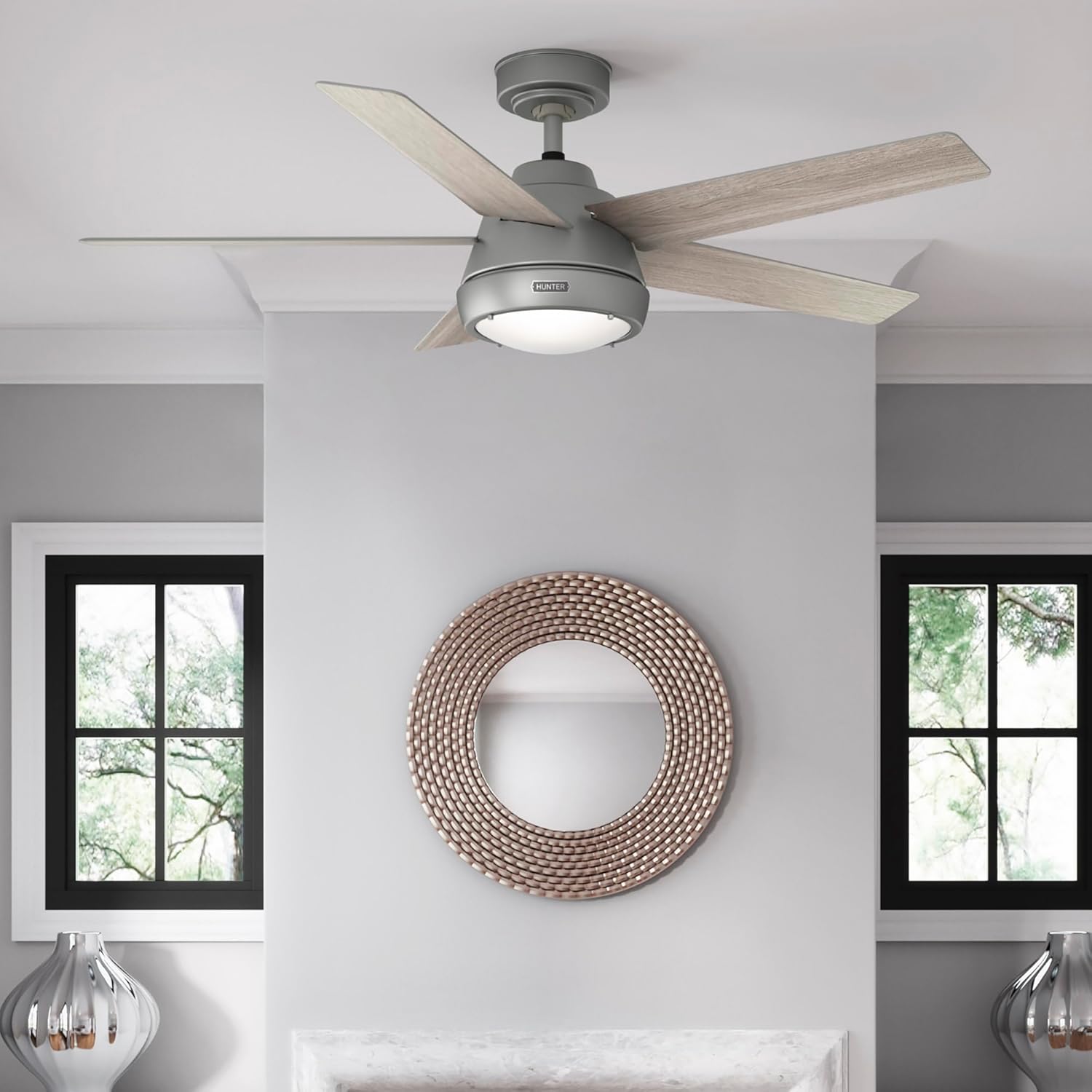 Hunter Fan Company 52423 Burroughs Ventilador de techo, 52 pulgadas, plateado mate