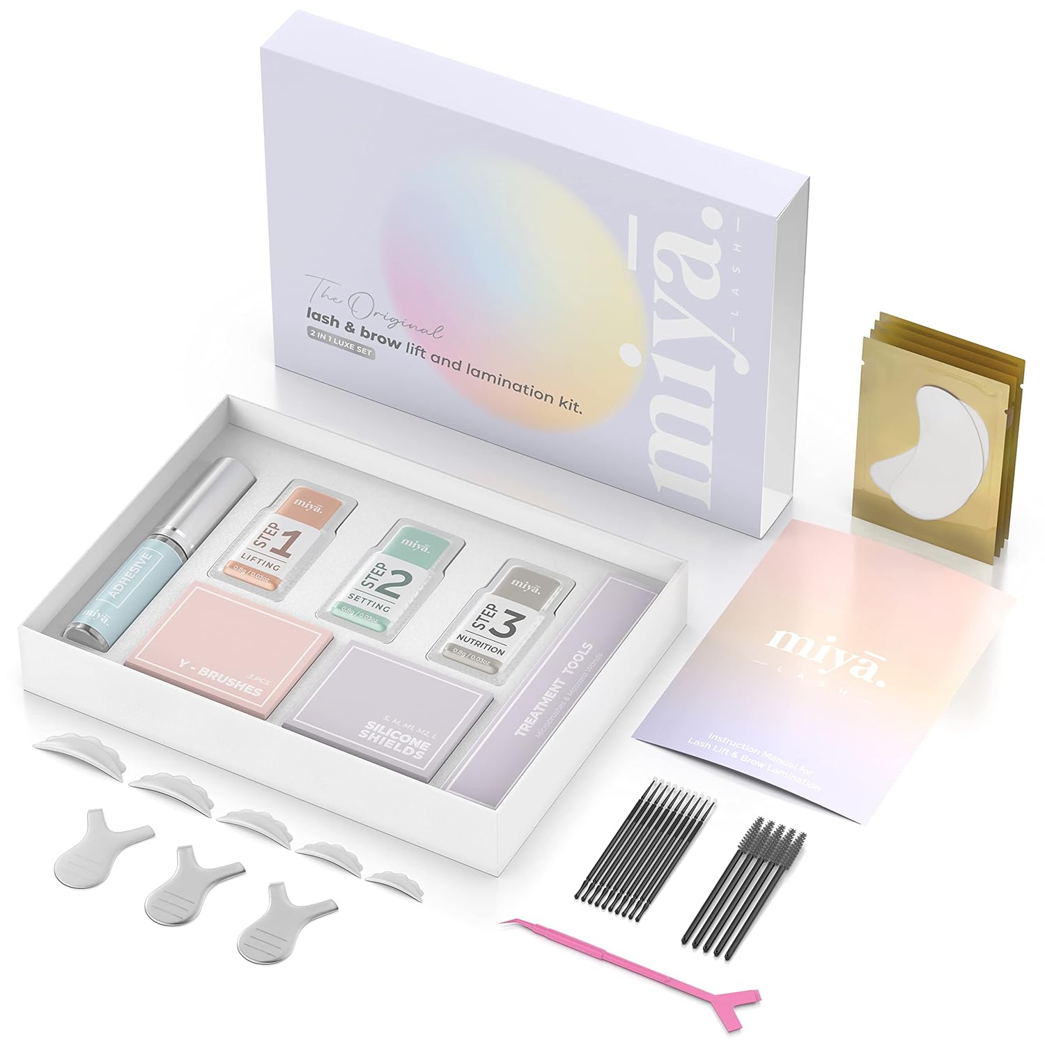 MIYA LASH Kit de laminación de cejas y levantamiento de pestañas 2 en 1  Cejas instantáneas más llenas, pestañas  Resultado de salón dura 8 semanas