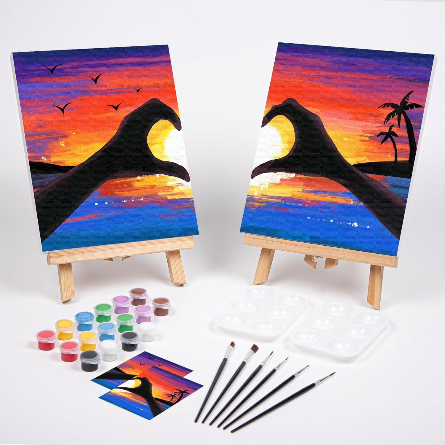 VOCHIC Kit de sorbo y pintura, lienzo predibujado para parejas, kit de pintura para fiestas, juego de pintura con lienzo de contorno para adultos,