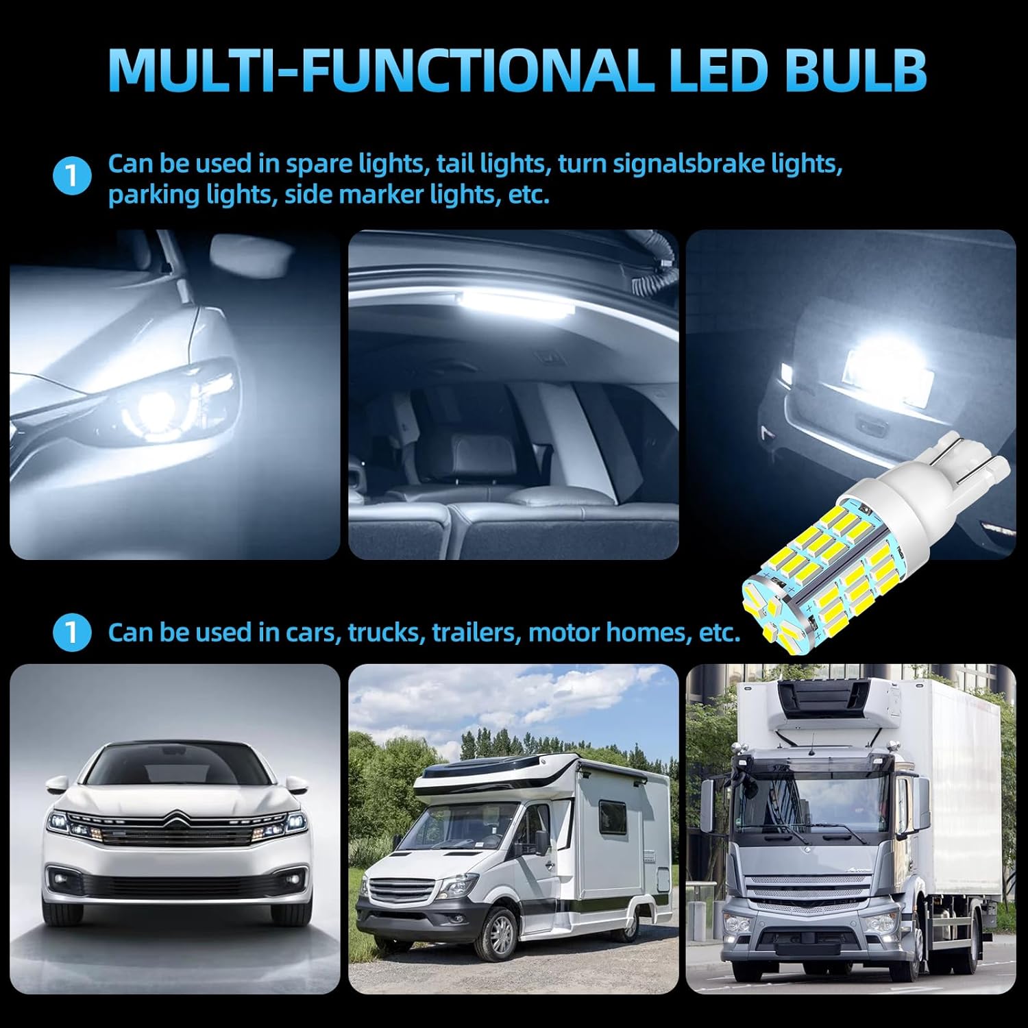 Bombillas LED 921 194 168 175 T10 de color blanco frío, paquete de 20 unidades, superbrillantes de 42-SMD LED de repuesto de 12 voltios para
