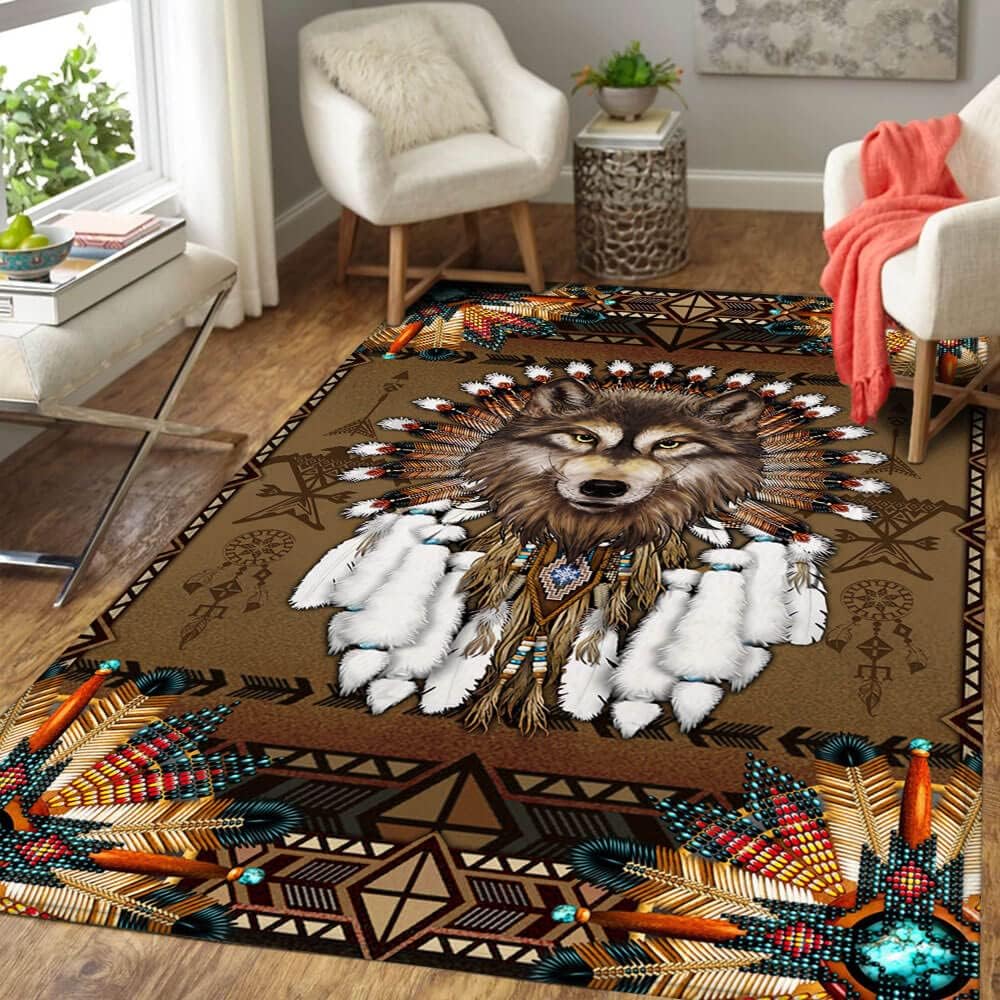 Alfombra de área, alfombra de espíritu de lobo nativo americano, THB2937R, de 5 x 8 pies, alfombras esponjosas para dormitorio, alfombra moderna
