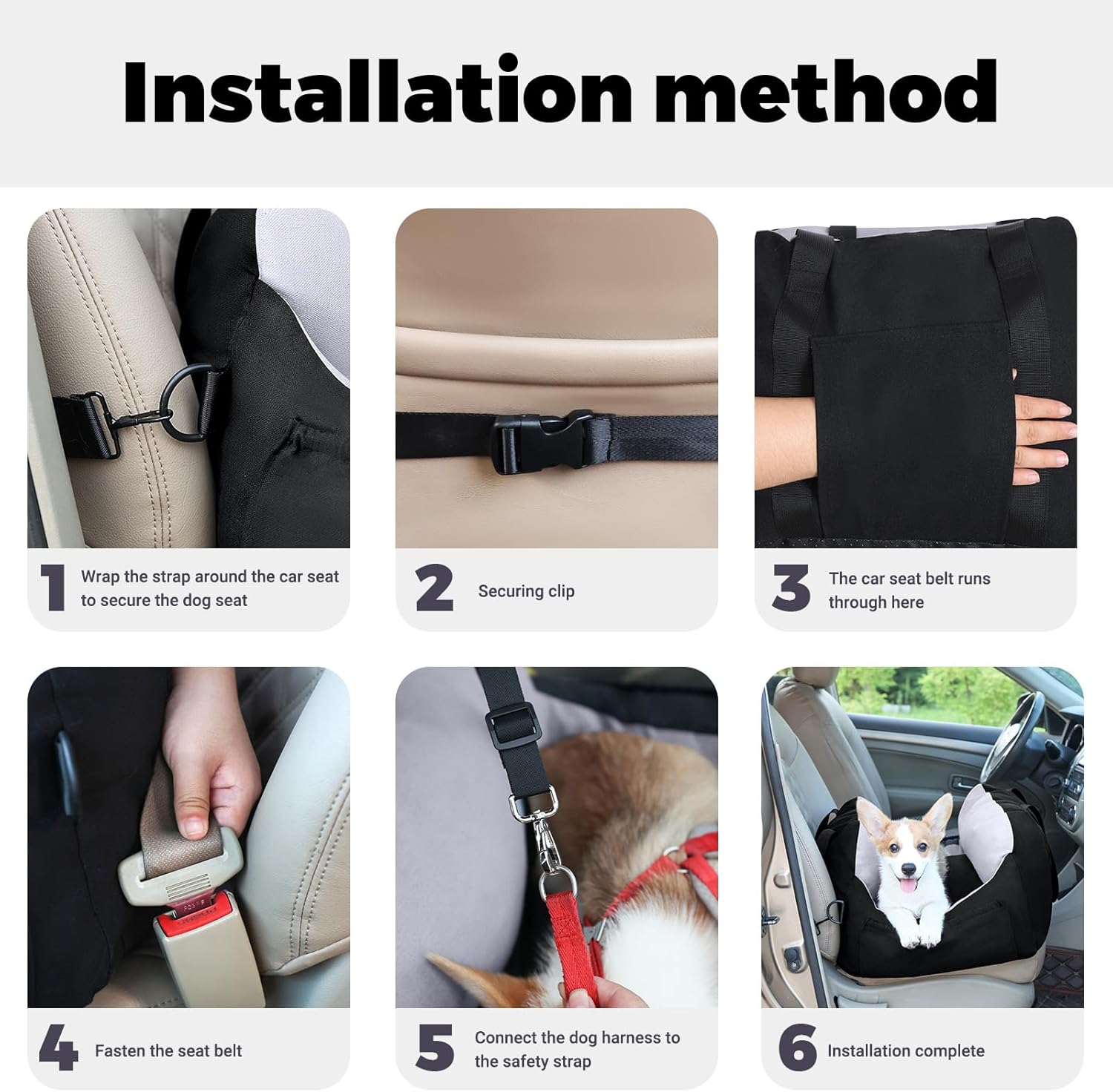 Cathpetic Asiento de coche para perro, asiento impermeable para perro, asiento elevador para perro con bolsillos de almacenamiento, correa de