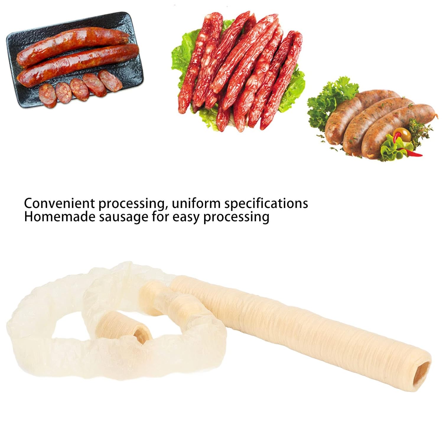 Cubiertas de salchicha de colágeno, transparente comestible de secado en barra de colágeno, tubo de envoltura de salchicha de cerdo seco para