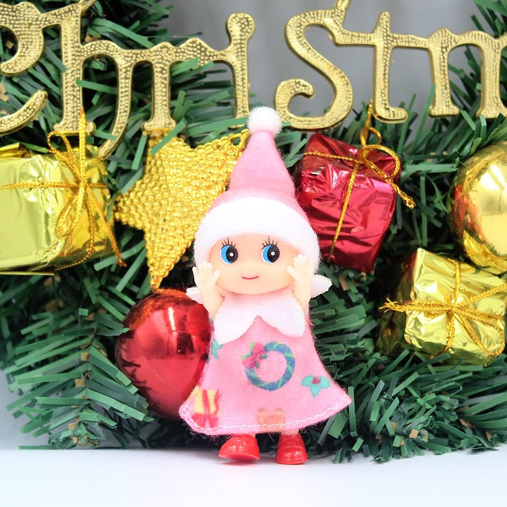 Pequeña decoración de muñeco elfo de Navidad  Regalo para bebé recién nacido  Muñecas de elfo para niña y niño (vestido rosa)