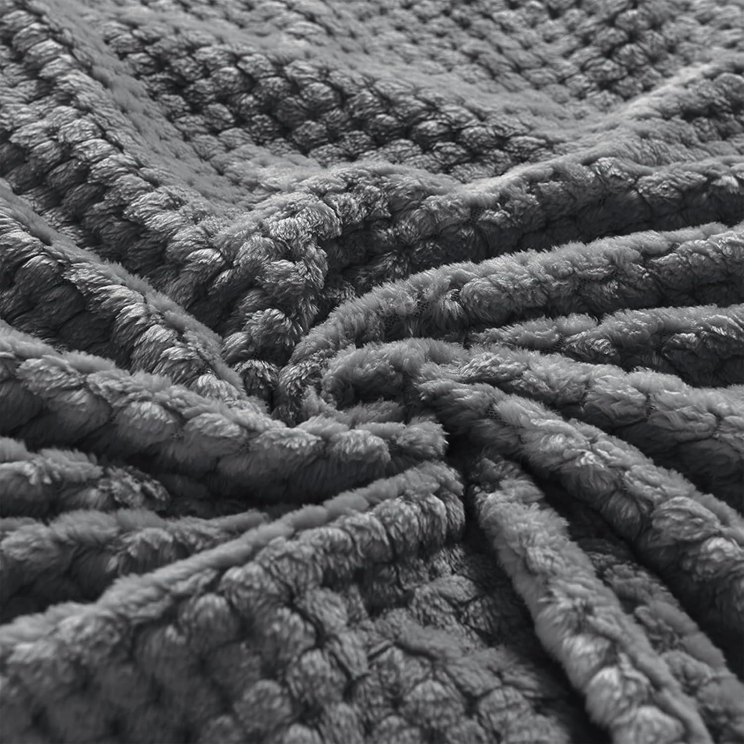 Exclusivo Mezcla – Manta de forro polar, suave, texturizada con punto gofre, tamaño individual, acogedora, cálida y ligera (gris oscuro, 90 x 66