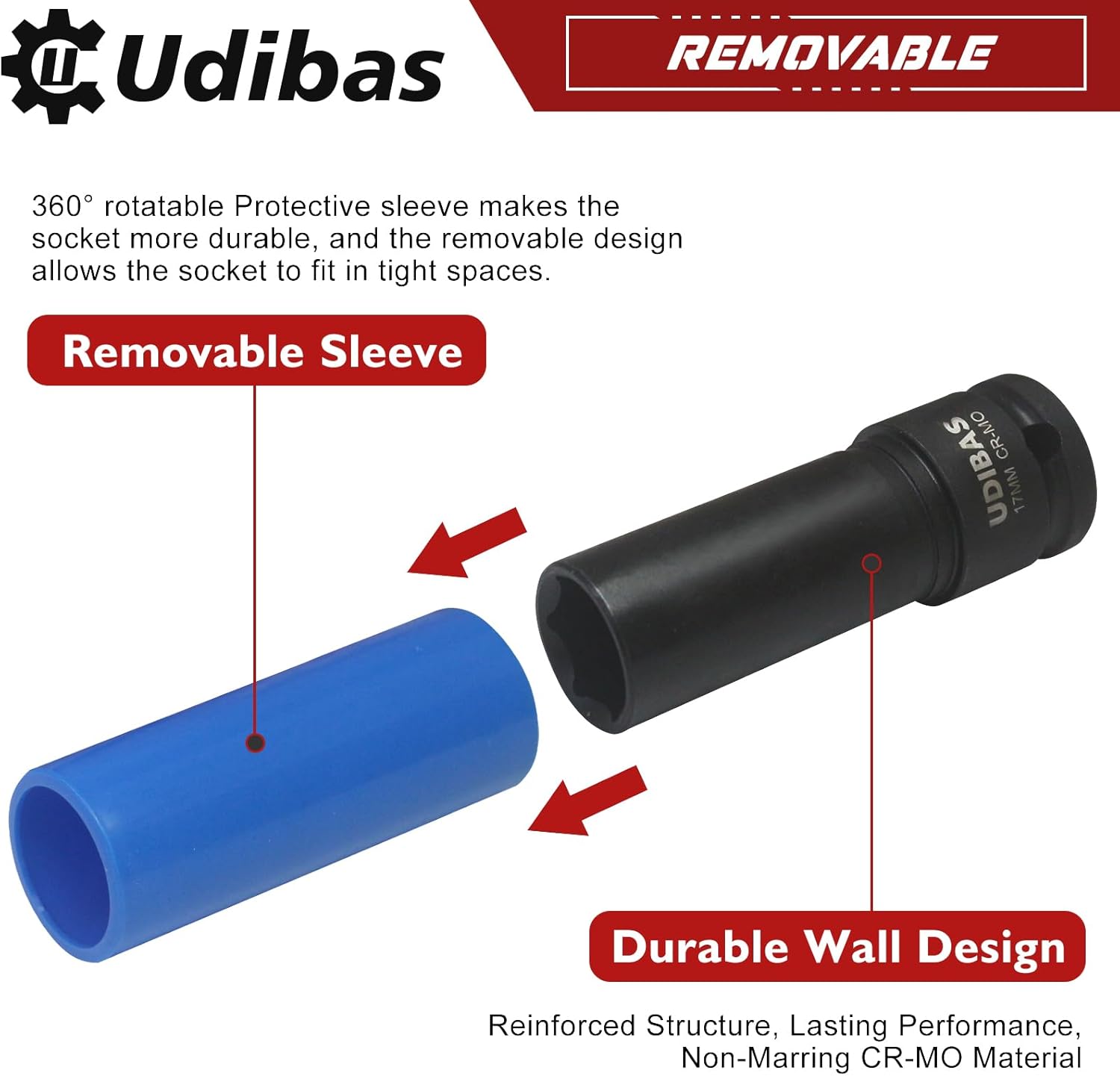 Enchufe de tuerca de impacto de 0.669 in de 12 pulgada, profundo, métrico, con mangas protectoras y material CR-MO de alta resistencia, protector de