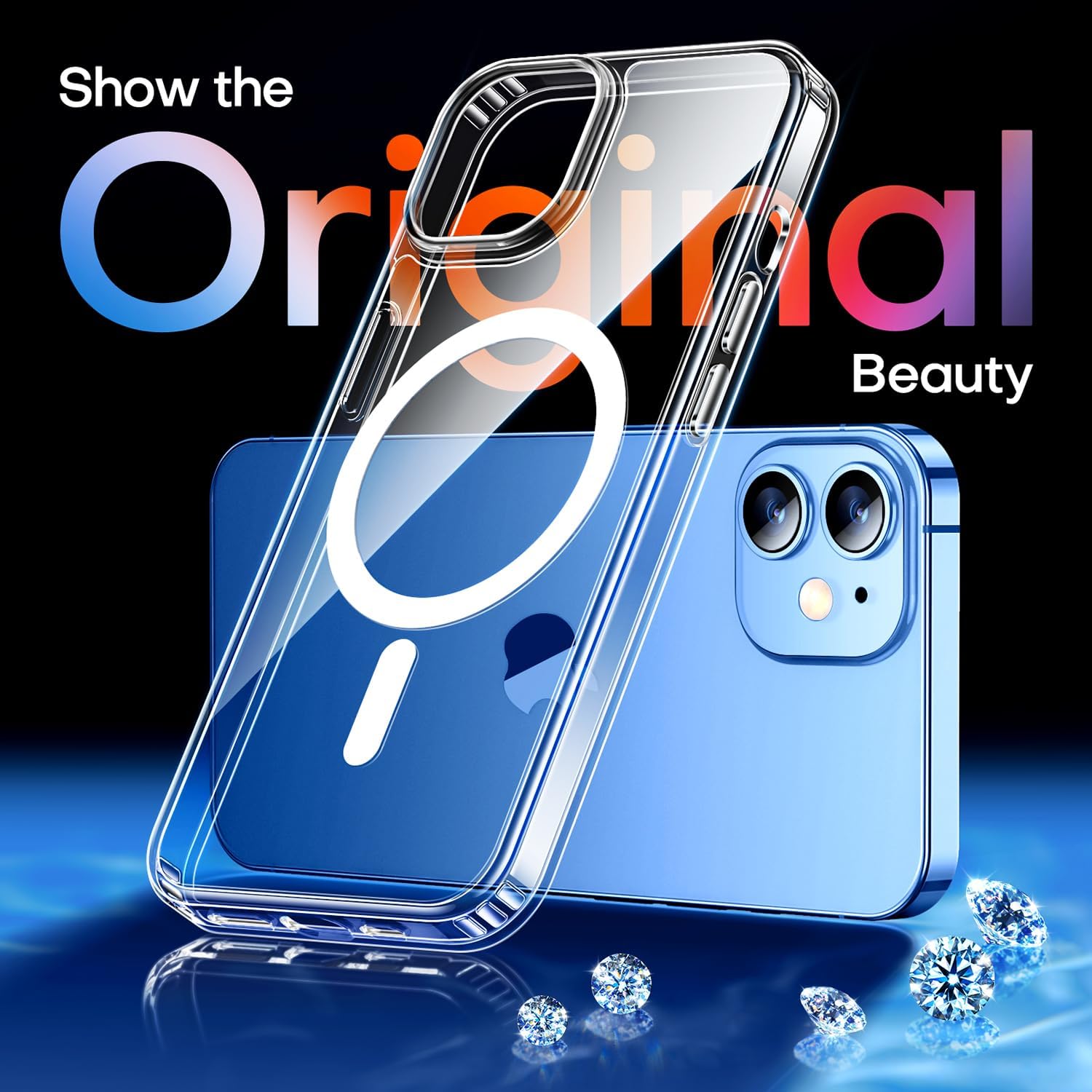 CANSHN Funda magnética diseñada para iPhone 1212 Pro transparente, compatible con carga inalámbrica MagSafe no se pone amarillenta y probada contra