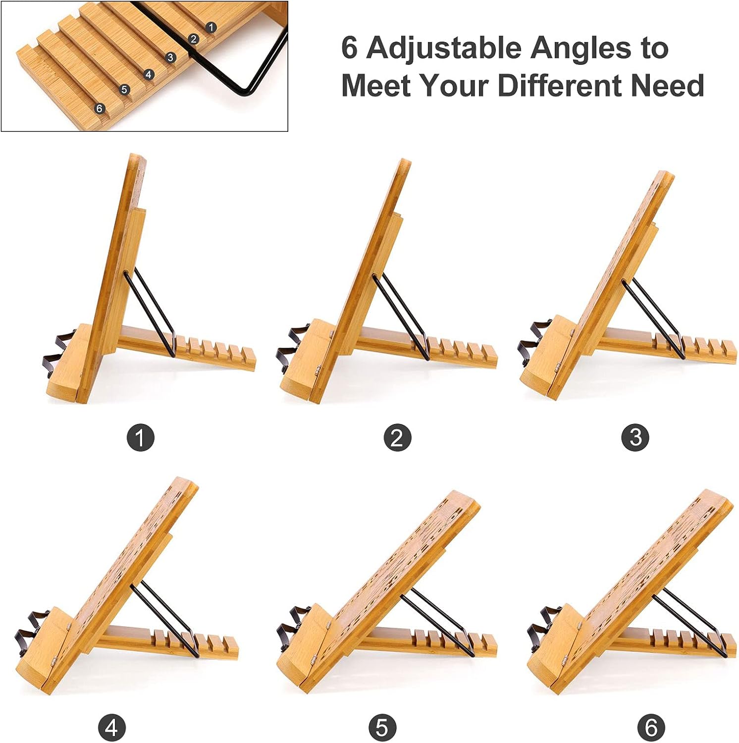 MEGREZ – Soporte de bambú plegable para lectura de libros, marco y soporte de libros de cocina, tabletas, libros de texto, documentos de música,