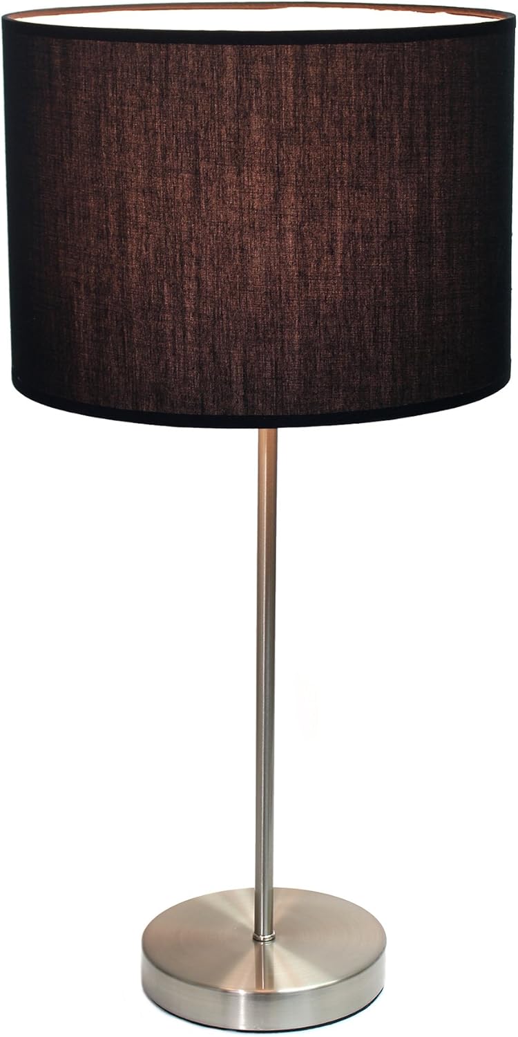 Simple Designs LT2040-BLK – Lámpara de palo de metal estándar de 23 pulgadas con base redonda y pantalla de tela de tambor para decoración del