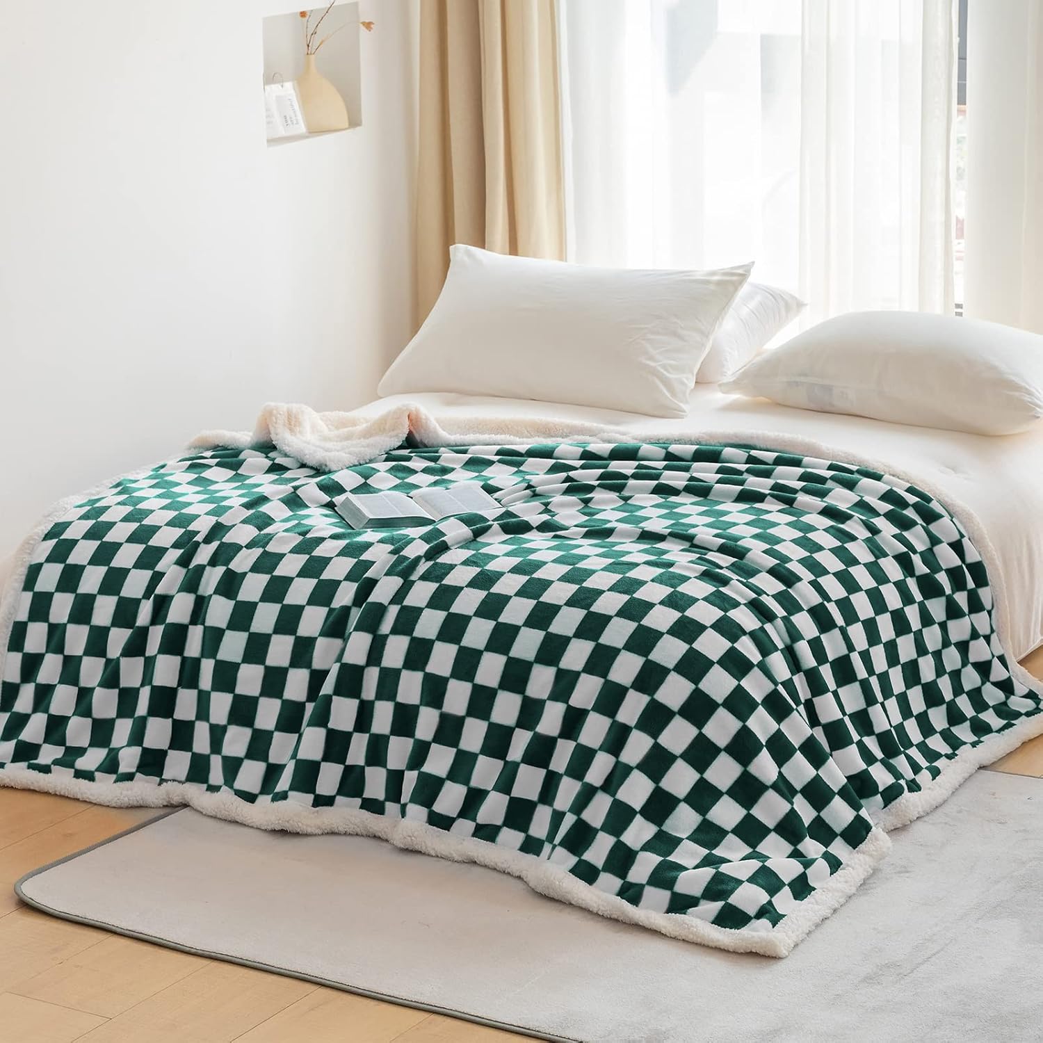 LOMAO Manta Sherpa de vellón con patrón a cuadros, suave, gruesa manta para sofá y cama, lujosa, cálida y acogedora para todas las estaciones
