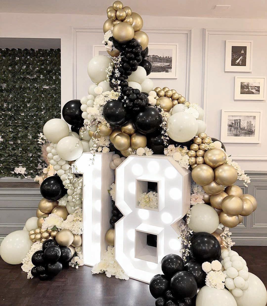 Globos de color negro, dorado y beige, 60 globos de arena negra dorada y blanca con globos de fiesta de confeti dorado metálico para graduación,