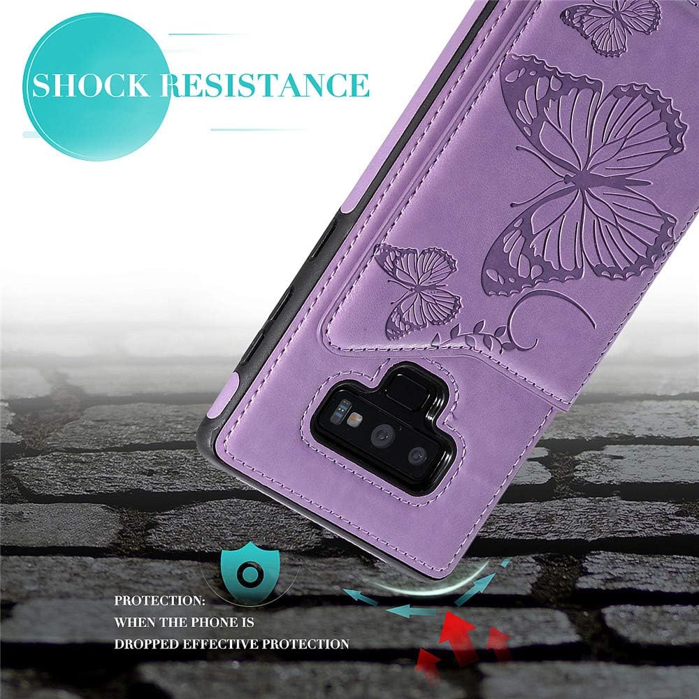 MEUPZZK Funda tipo cartera para Samsung Galaxy Note 9 con tarjetero y diseño de mariposa en relieve, función atril, ranuras para tarjetas, a prueba
