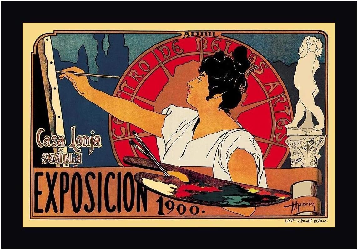 Centro de las Bellas Artes Exposicion 1900, 1900 by Unknown – 14″ x 20″ Framed Canvas Art Print – Black Frame – Ready to Hang