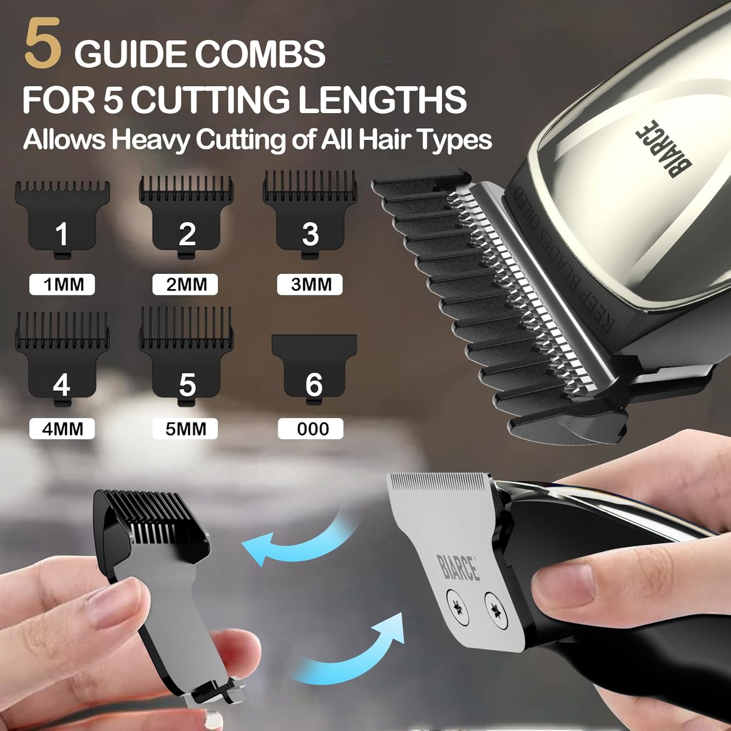Recortadora de barba para hombres, recortadora de pelo corporal reemplazable con 5 peines de límite para hombre, peluquería personal para cortar el
