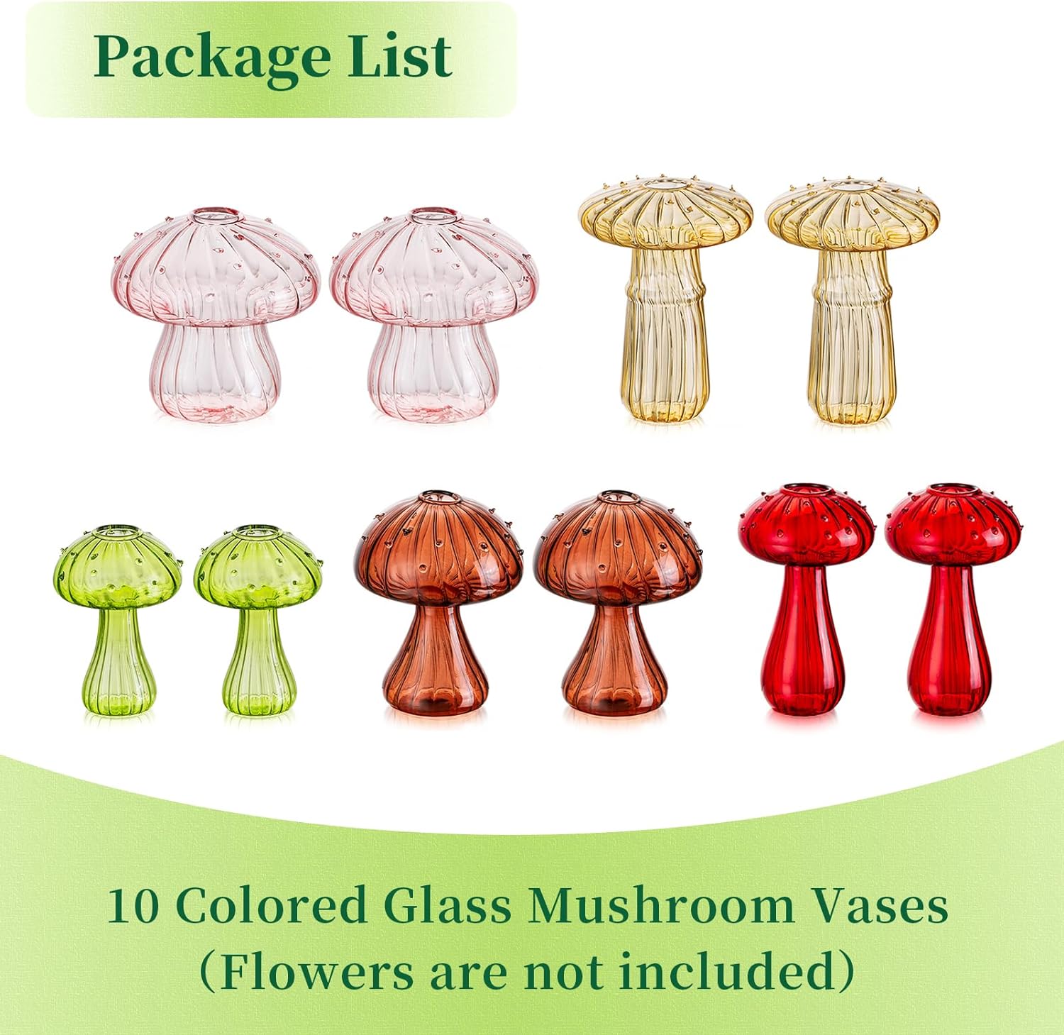 Hewory Jarrón de cristal con forma de hongo para flores, 10 jarrones de flores pequeños de colores únicos, floreros hidropónicos de propagación de