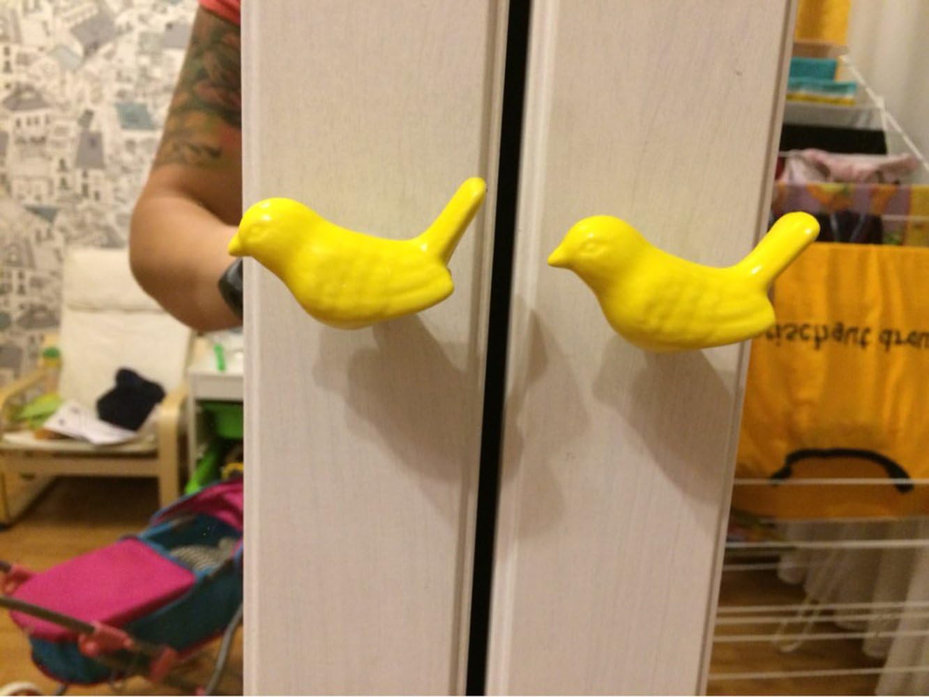 Pomos de cerámica con forma de pájaro para puertas y cajones, pomos para muebles y cocina, tiradores para armarios con tornillos, paquete de 6