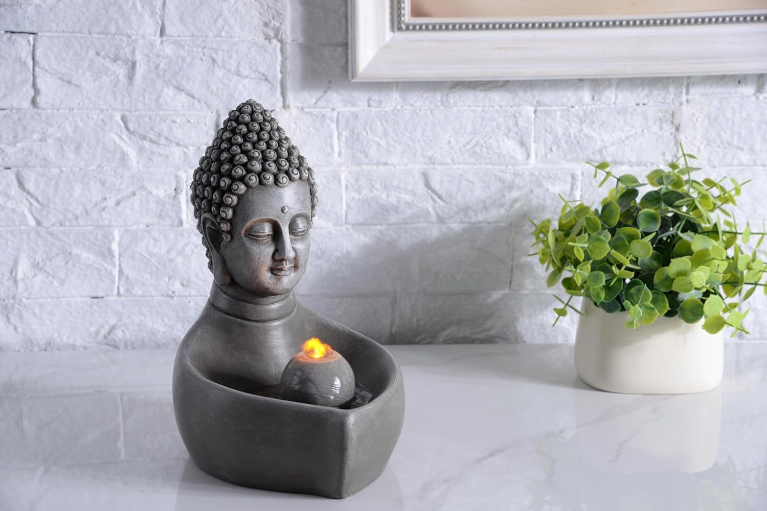 Fuente interior cascada de mesa Buda Fuente Zen Mini cascada para espacios interiores Luz LED cálida para decoración tranquila del hogar (23082)
