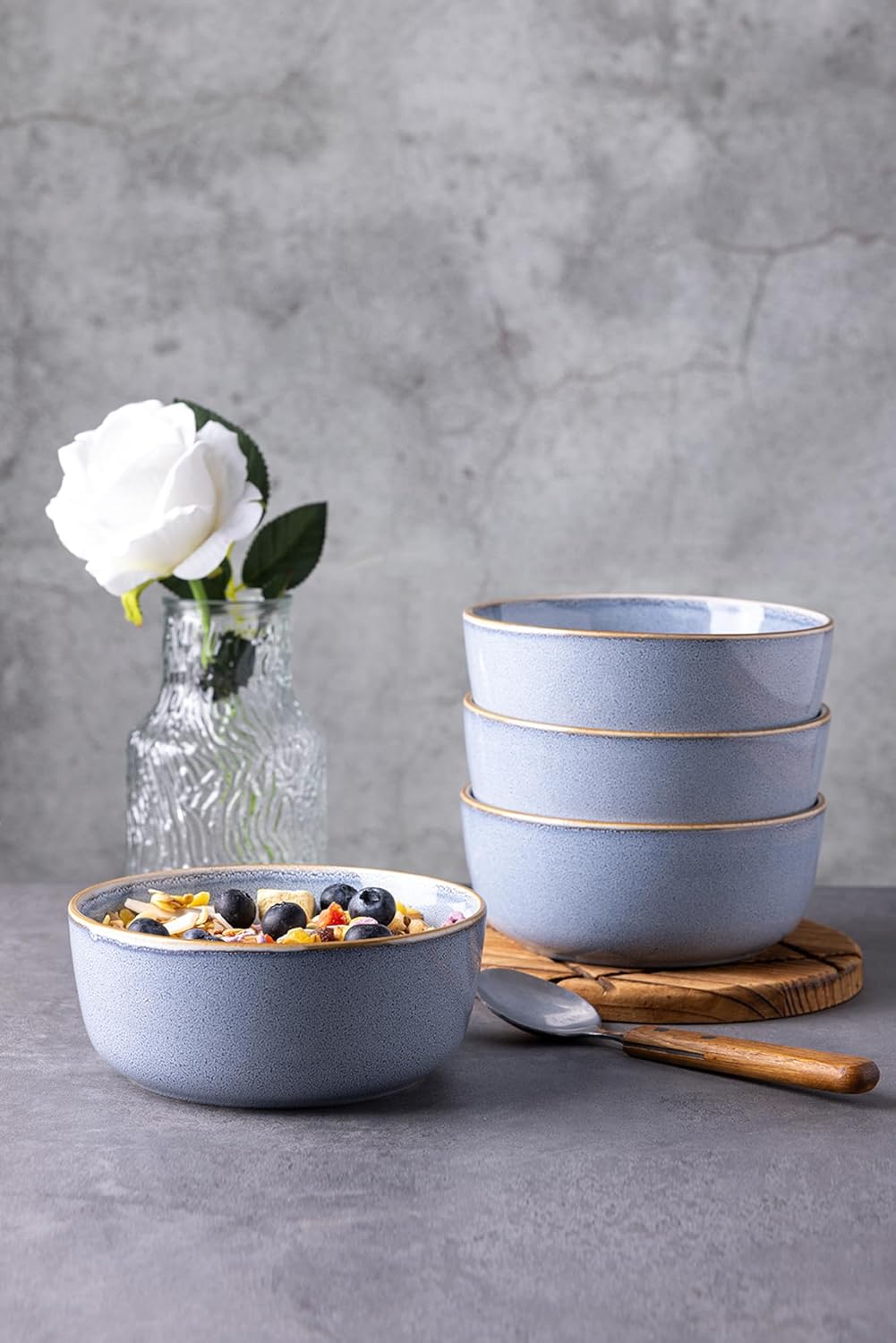 GBHOME Juego de 6 cuencos de cerámica para cereales de cocina, cuencos de sopa de cerámica de 26 onzas para sopa de cereales, avena, cuencos de
