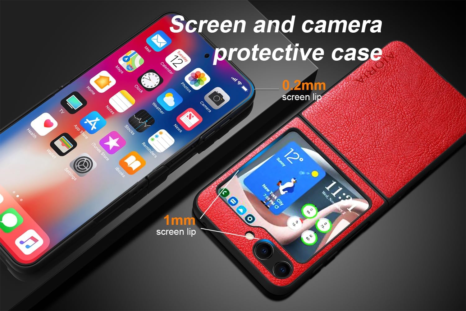 AIORIA Funda para Samsung Galaxy Z Flip5 6.7 “Pantalla Premium PU Cuero Cubierta Retro Diseño de Negocios Funda Protectora Completa para Samsung