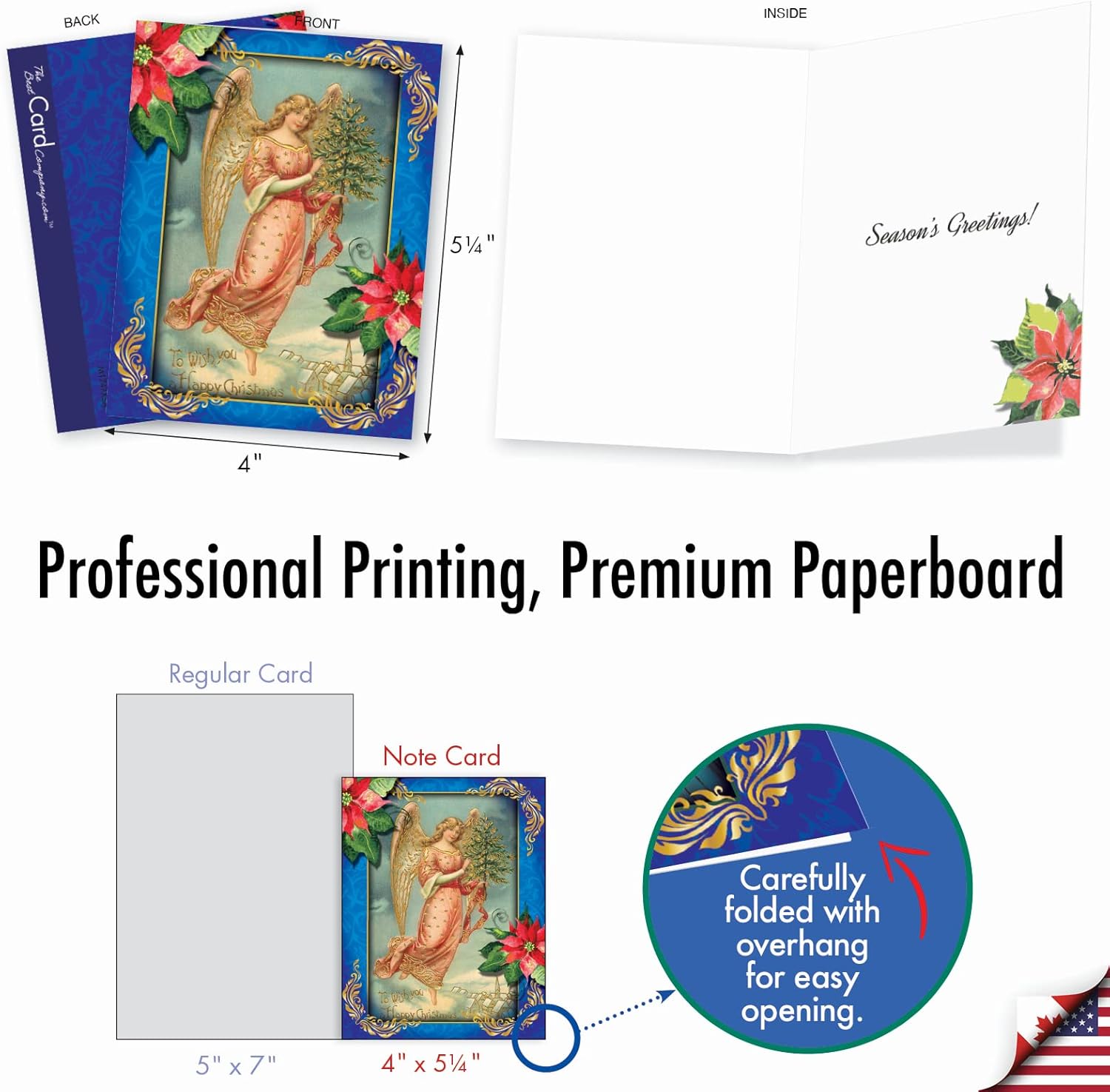 The Best Card Company – 10 tarjetas religiosas de Navidad (4 x 5.12 pulgadas) – Tarjetas de felicitación de ángel en caja, juego surtido (no papel