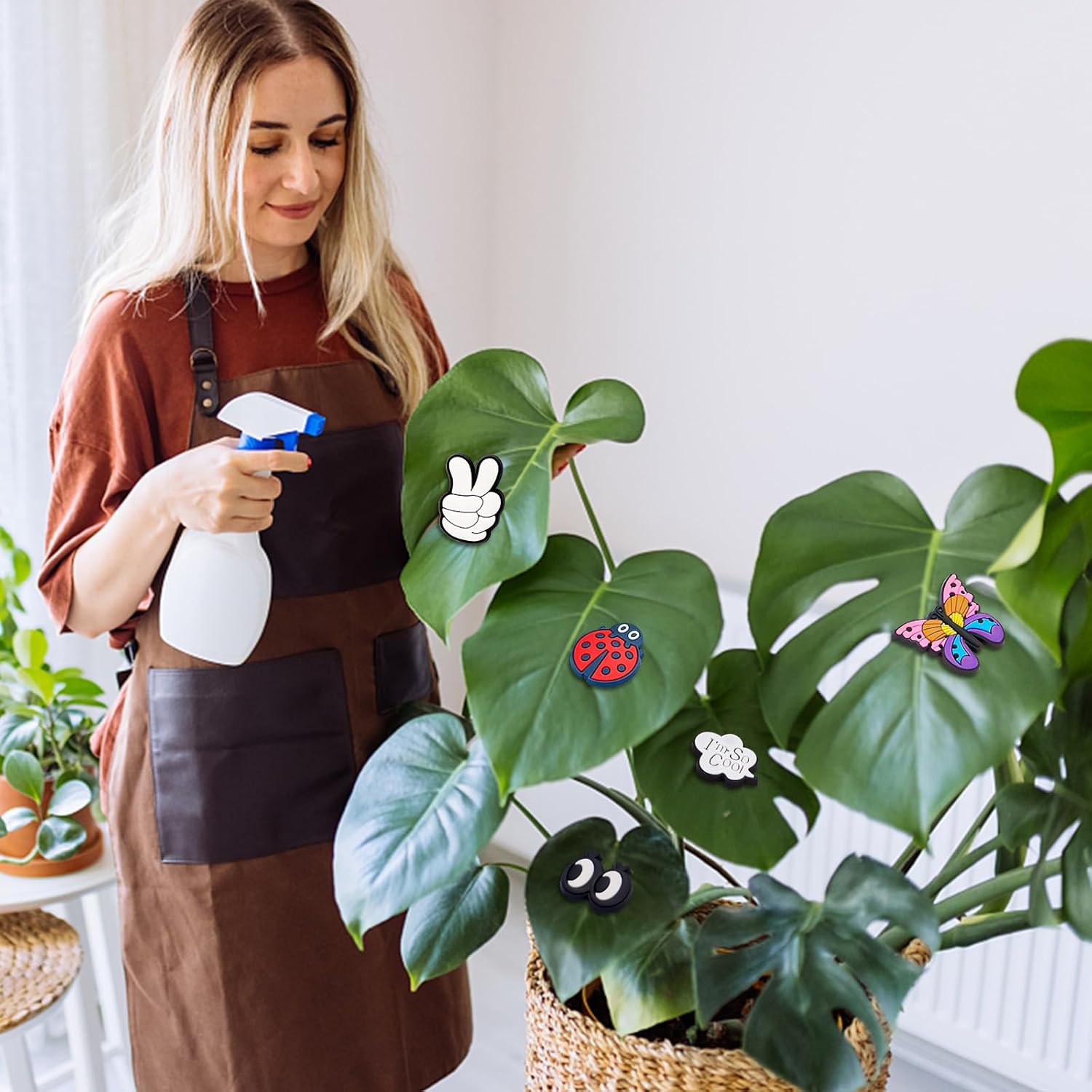 10 imanes para plantas en maceta, ojos magnéticos, abejas, arco iris, decoración facial para plantas, regalo divertido para amantes de las plantas,