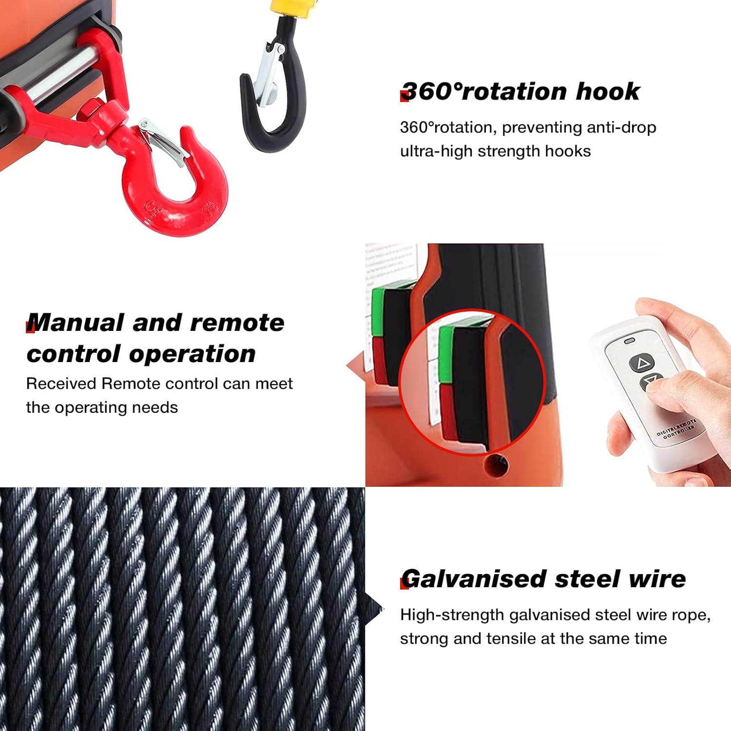 Vivrhintty – Cabrestante eléctrico 3 en 1, 1100 libras con cable y control remoto inalámbrico, elevador eléctrico portátil de 110 V y 25 pies,