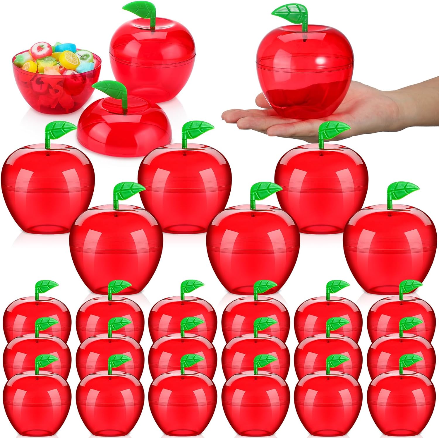 Tanlade Recipiente de plástico para manzana, contenedor de San Valentín, regalos para profesores, soporte para dulces de regreso a clases, fiesta de