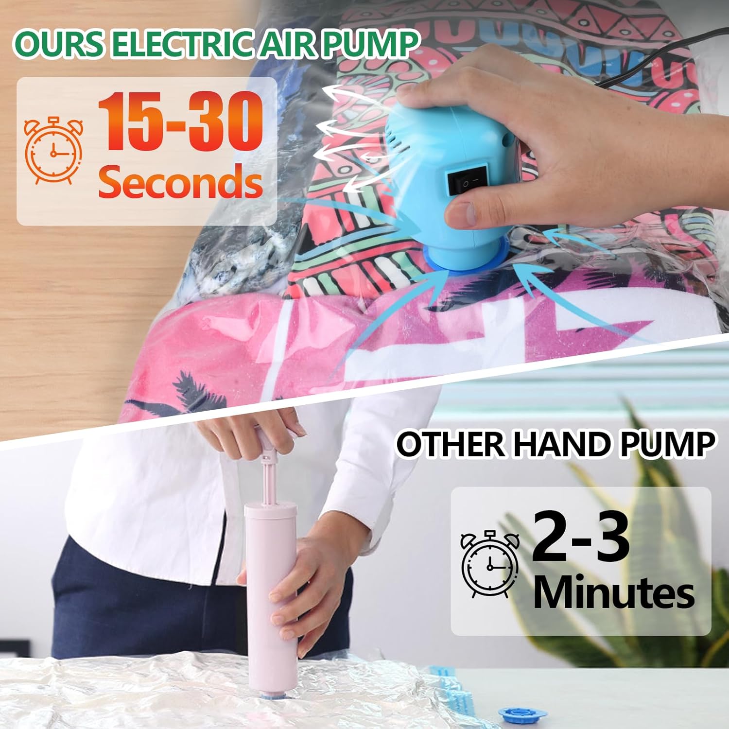 ZPP Bolsas de almacenamiento al vacío con bomba eléctrica, paquete de 20 (4 jumbo, 4 grandes, 4 medianas, 4 pequeñas, 4 bolsas enrollables) bolsas