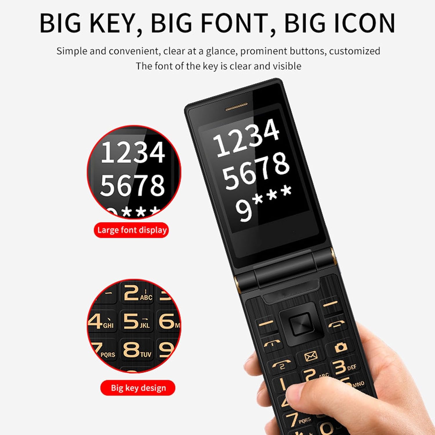 M31 2G GSM desbloqueado Senior Flip Phone, teléfono celular de botón grande con botón SOS, teléfono básico de doble SIM para ancianos, con pantalla