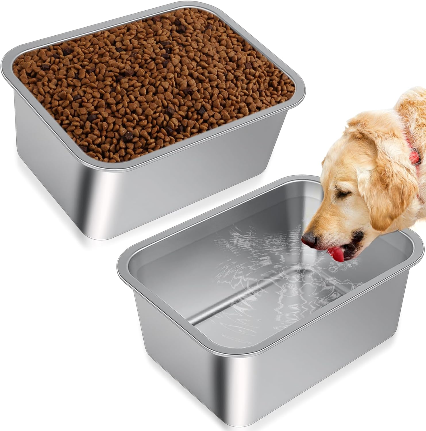 Bwogue Cuenco de agua extra grande para perros, 3 galones, acero inoxidable, duradero, de alta capacidad, estructura rectangular, fuerte