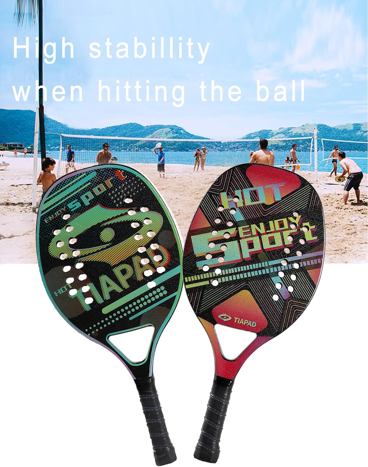 Raqueta de tenis de playa de carbono, pala de tenis de playa con núcleo de espuma viscoelástica EVA, pala de 0.866in de superficie de arena de 28