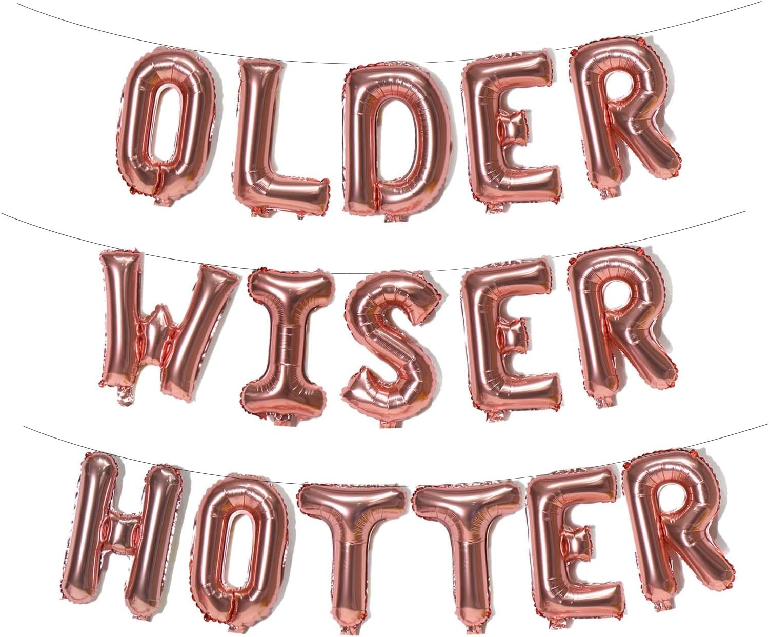 Older Wiser Hotter – Globos de papel de aluminio con letras divertidas para decoraciones de cumpleaños para mujeres y hombres, suministros para