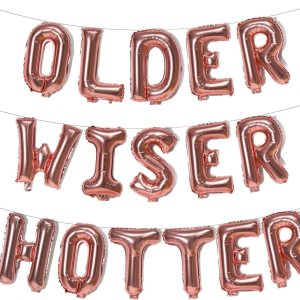 Older Wiser Hotter – Globos de papel de aluminio con letras divertidas para decoraciones de cumpleaños para mujeres y hombres, suministros para Older Wiser Hotter – Globos de papel de aluminio con letras divertidas para decoraciones de cumpleaños para mujeres y hombres, suministros para