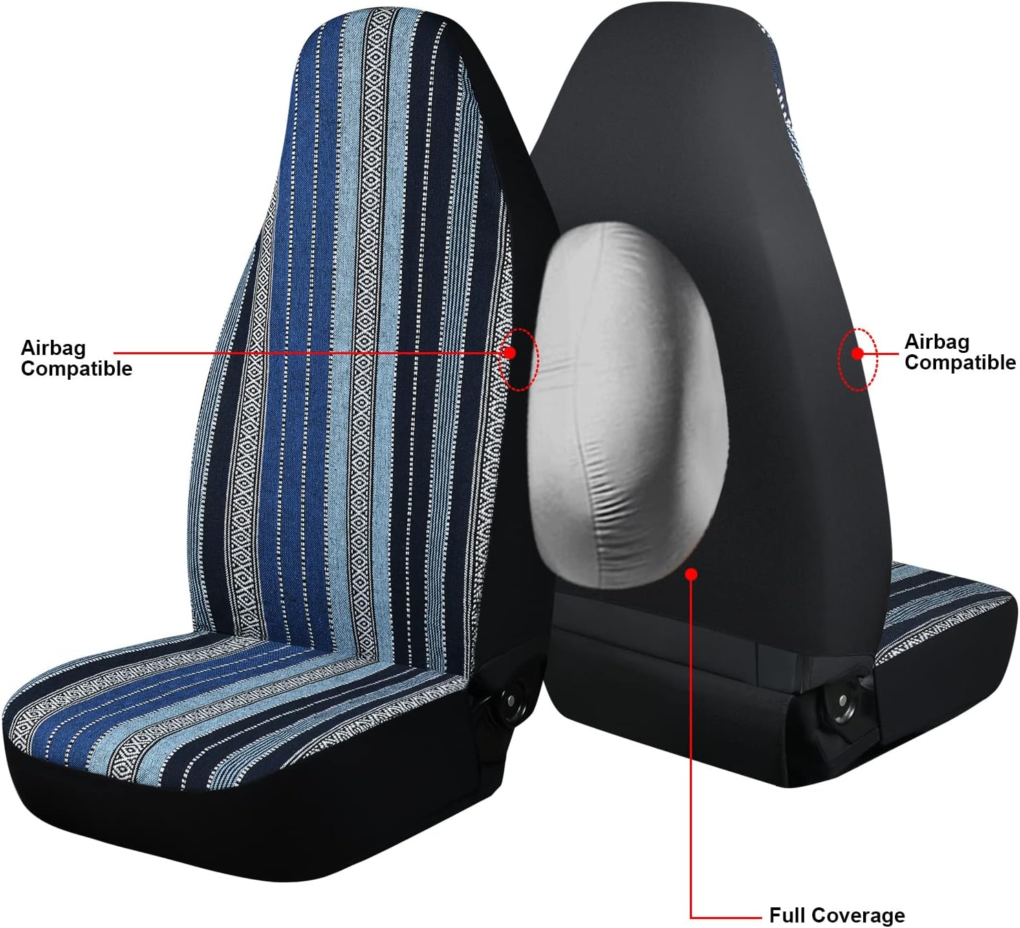 AKAUTO Juego de fundas de asiento delantero de auto con respaldo alto, lavable y transpirable, funda interior tejida a rayas coloridas universales