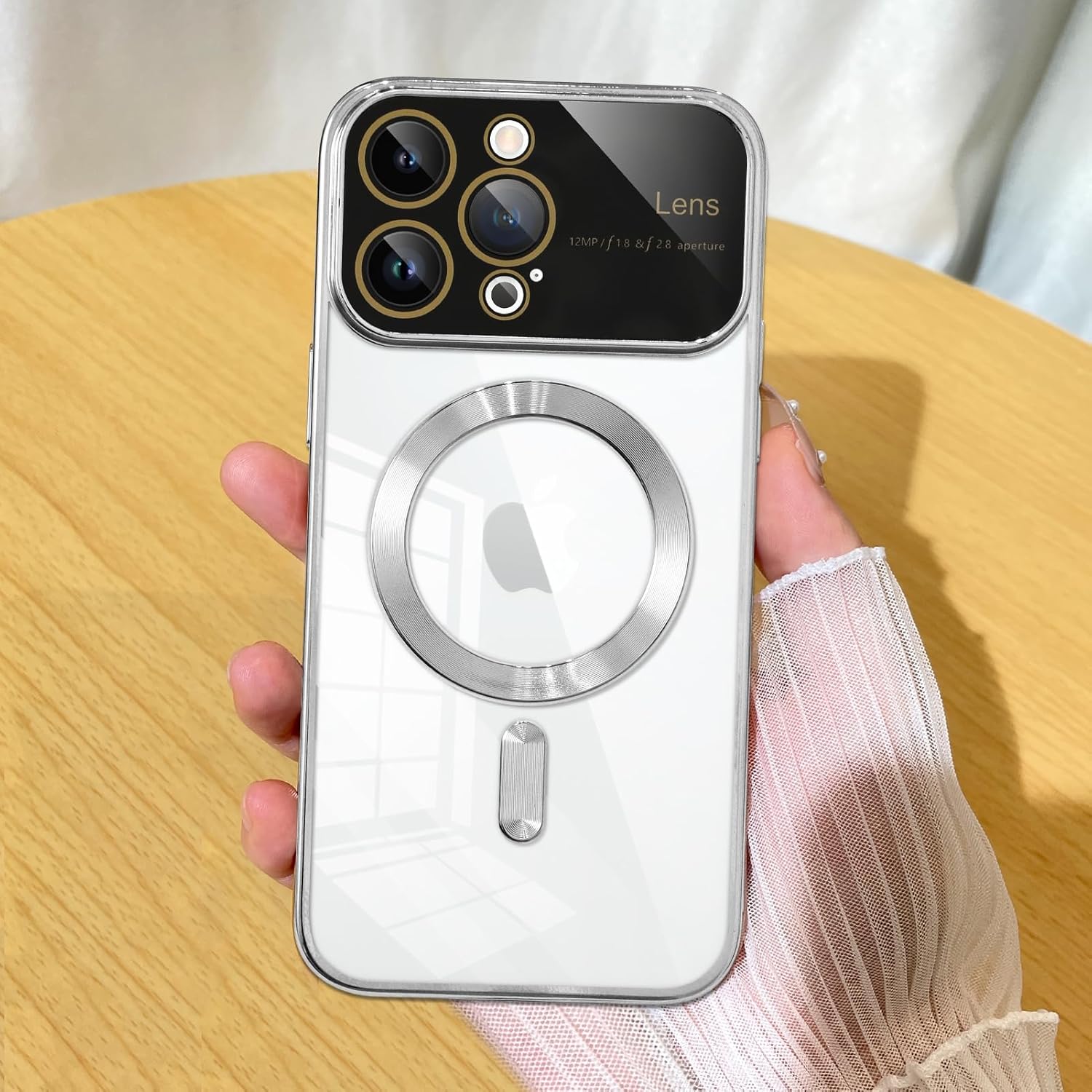 KANGHAR Funda magnética transparente para iPhone 14 Pro Max para mujeres y hombres con protector de lente, antiarañazos, chapado de lujo, compatible