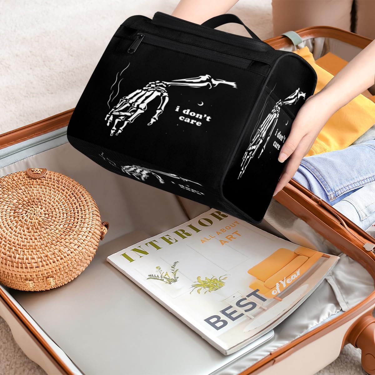 Day Of The Dead Skull Pattern Toiletry Bag for Women Travel Makeup Organizer with Hanging Hook Traveling Cosmetic Bags for Toiletries Accessories