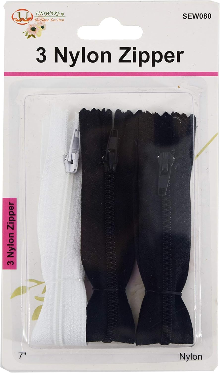 Uniware 3 Cremallera invisible (7-Inch Nylon, 2 qt. Negro, 1 qt. Blanco)