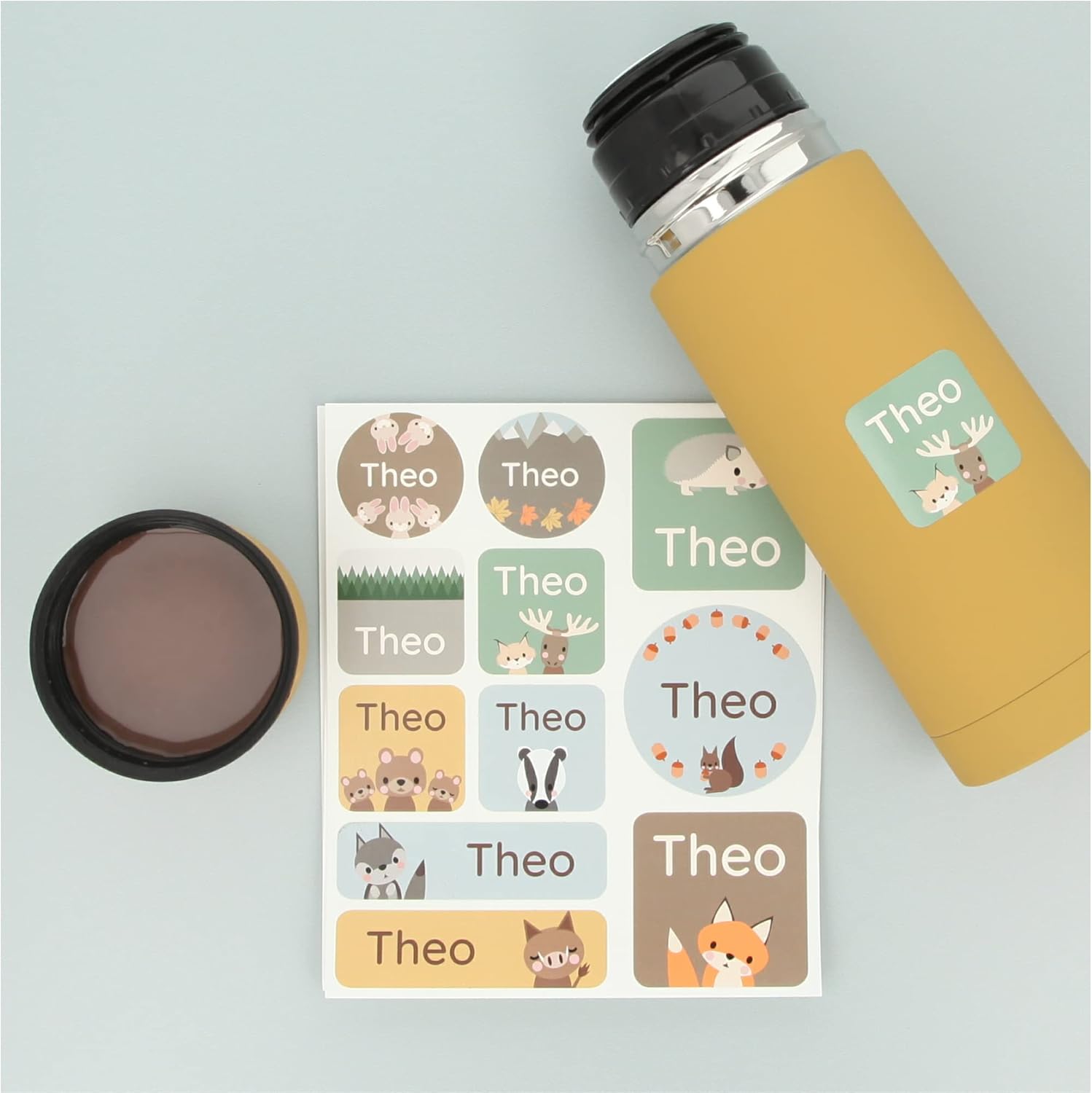 Teddylabels – 33 etiquetas de nombre grandes para niños – Calcomanías para la escuela y el cuarto del bebé – Perfectas para loncheras y botellas de