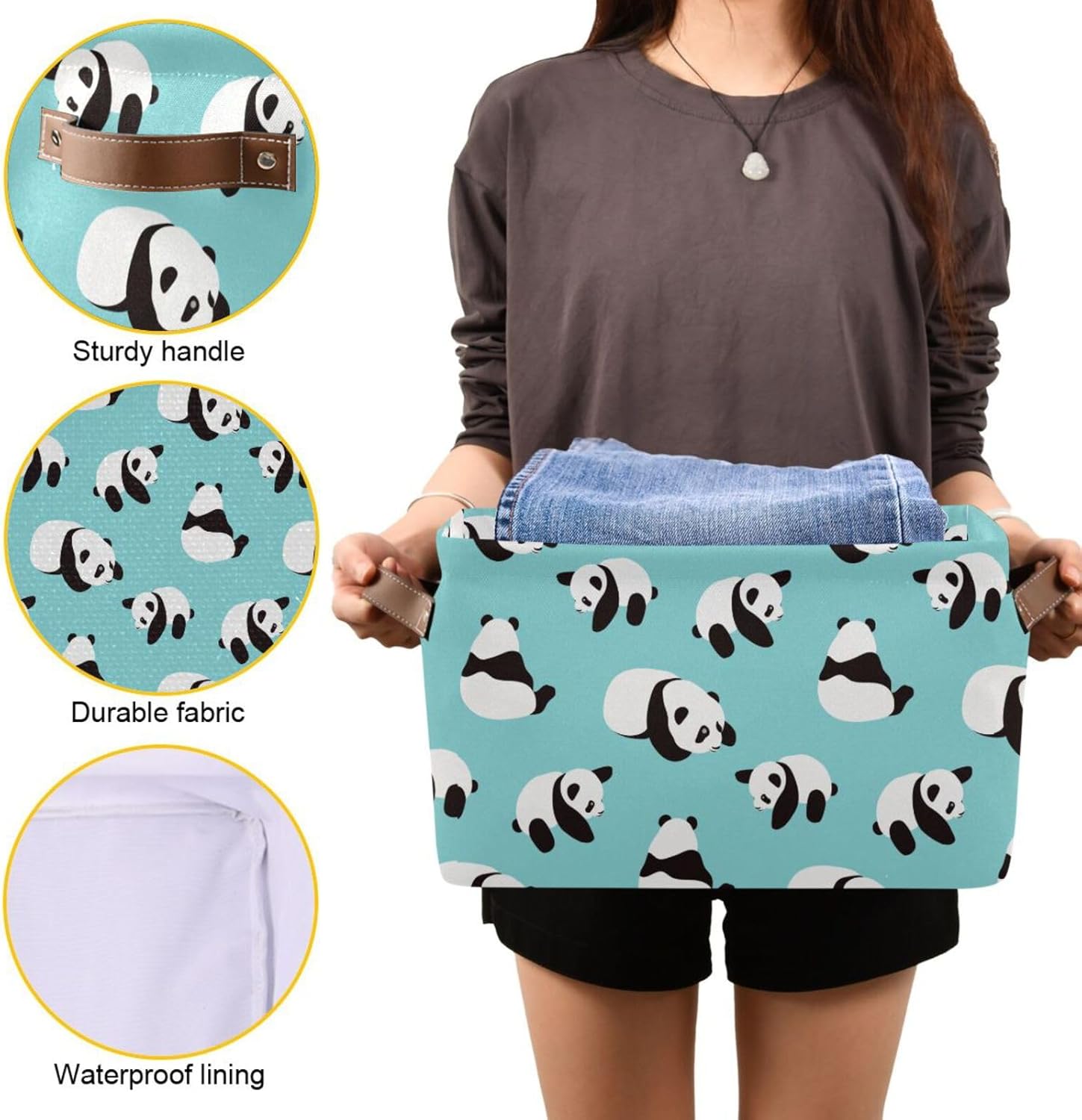 Cesta de almacenamiento plegable con diseño de pandas de dibujos animados, cubos de almacenamiento, caja de ropa, juguetes de tela, cestas de regalo