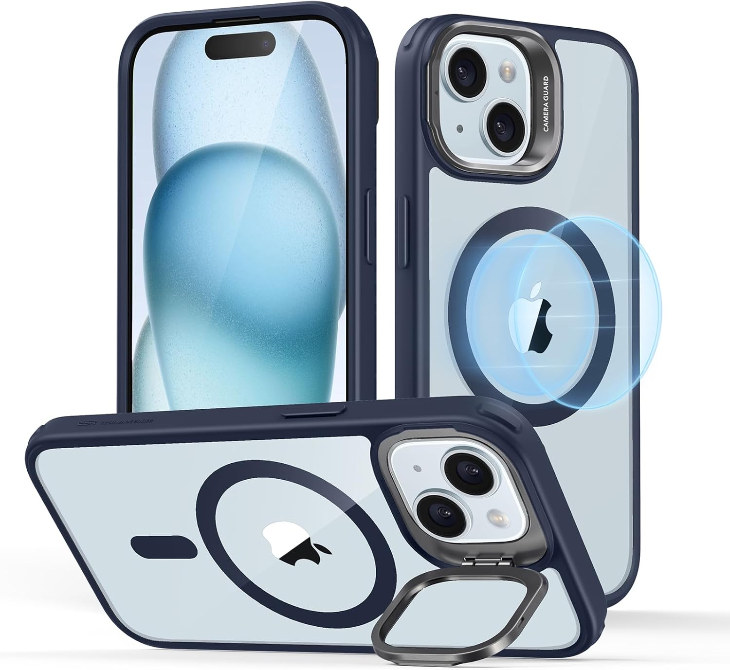 ESR Funda para iPhone 15 Plus, compatible con MagSafe, funda protectora de grado militar, funda para teléfono con soporte integrado, cubierta