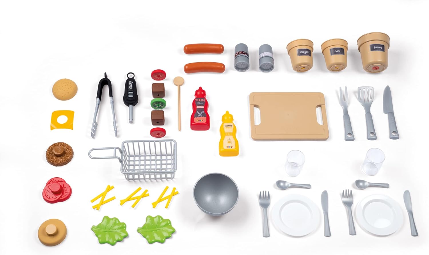 Smoby Cocina de jardín – Juego de 43 accesorios para exteriores, para niños a partir de 3 años, parrilla con llamas mágicas retráctiles, freidora y
