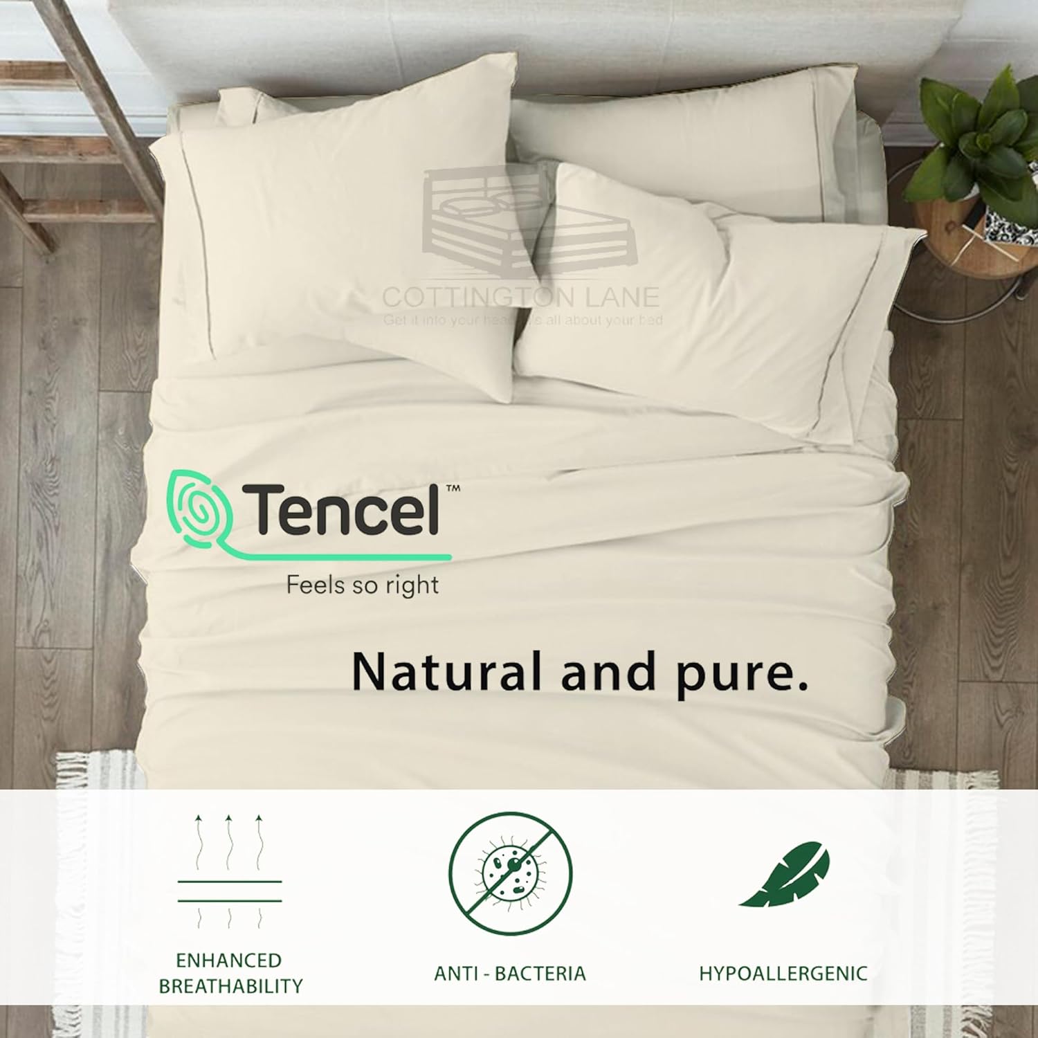Sábanas Tencel de tamaño matrimonial, sábanas certificadas 100% Tencel Lyocell – Sábanas de eucalipto para todas las estaciones – Juego de sábanas