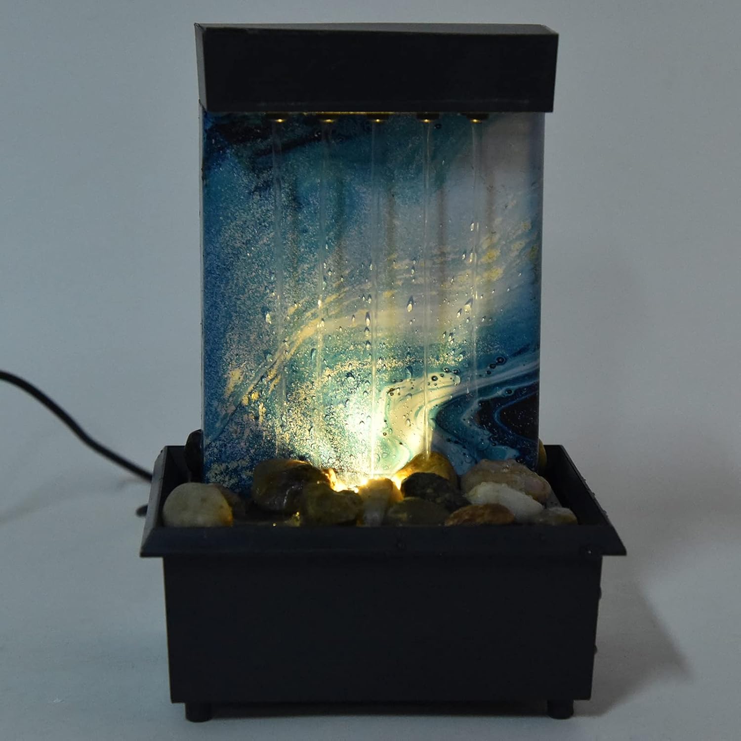 Fuente de mesa LED, fuente de agua de mármol USB de 3 V, fuente de mesa LED con piedras para decoración de mesa de oficina en casa