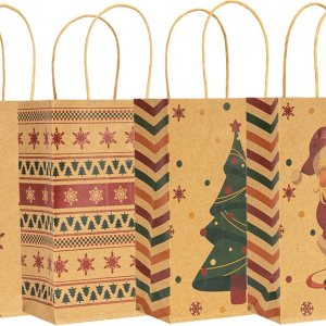 RACETOP 24 bolsas pequeñas de regalo de Navidad con asas, 4 diseños de bolsas de papel kraft de Navidad para bolsas de regalos de Navidad, recuerdos RACETOP 24 bolsas pequeñas de regalo de Navidad con asas, 4 diseños de bolsas de papel kraft de Navidad para bolsas de regalos de Navidad, recuerdos