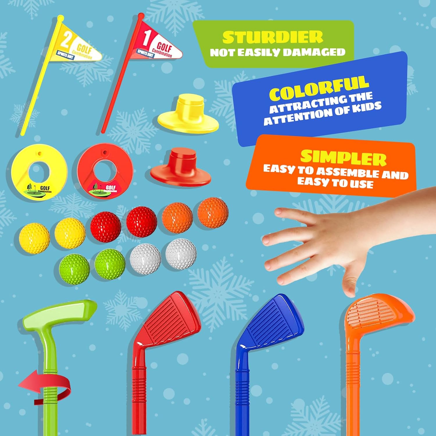 Mililier Juego de golf para niños pequeños, juego de golf para niños con 10 pelotas de golf, 1 tapete de putt, 4 palos de golf para niños pequeños y