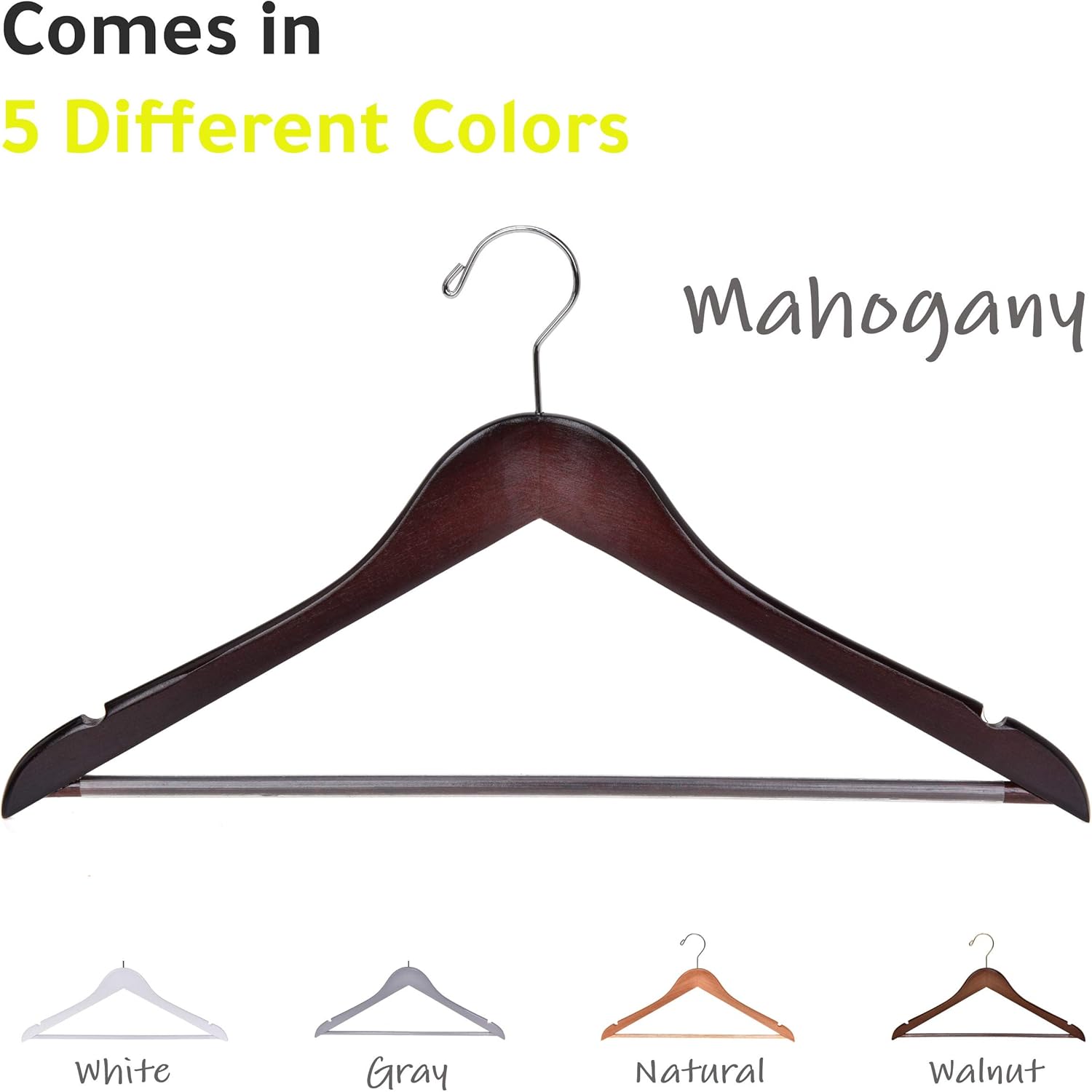 Perchas de madera de calidad  Juego de 10 perchas ligeramente curvadas  Perchas de madera maciza con elegantes ganchos cromados  Ropa de alta