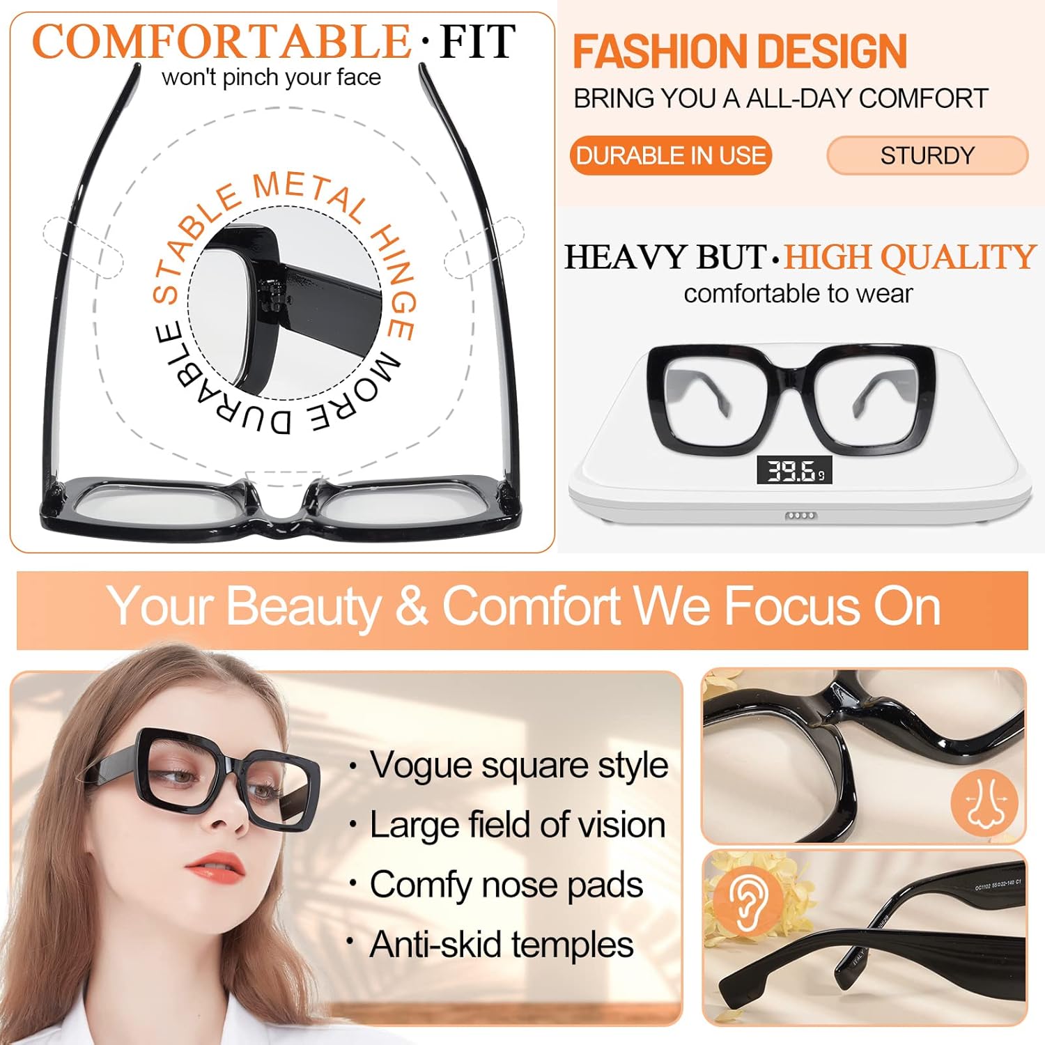 MARE AZZURO Gafas de lectura para mujer, de gran tamaño, cuadradas, para lectores 1.0, 1.25, 1.5, 1.75, 2.0, 2.25, 2.5, 2.75, 3.0, 3.5, 4.0, 5.0, 6.0