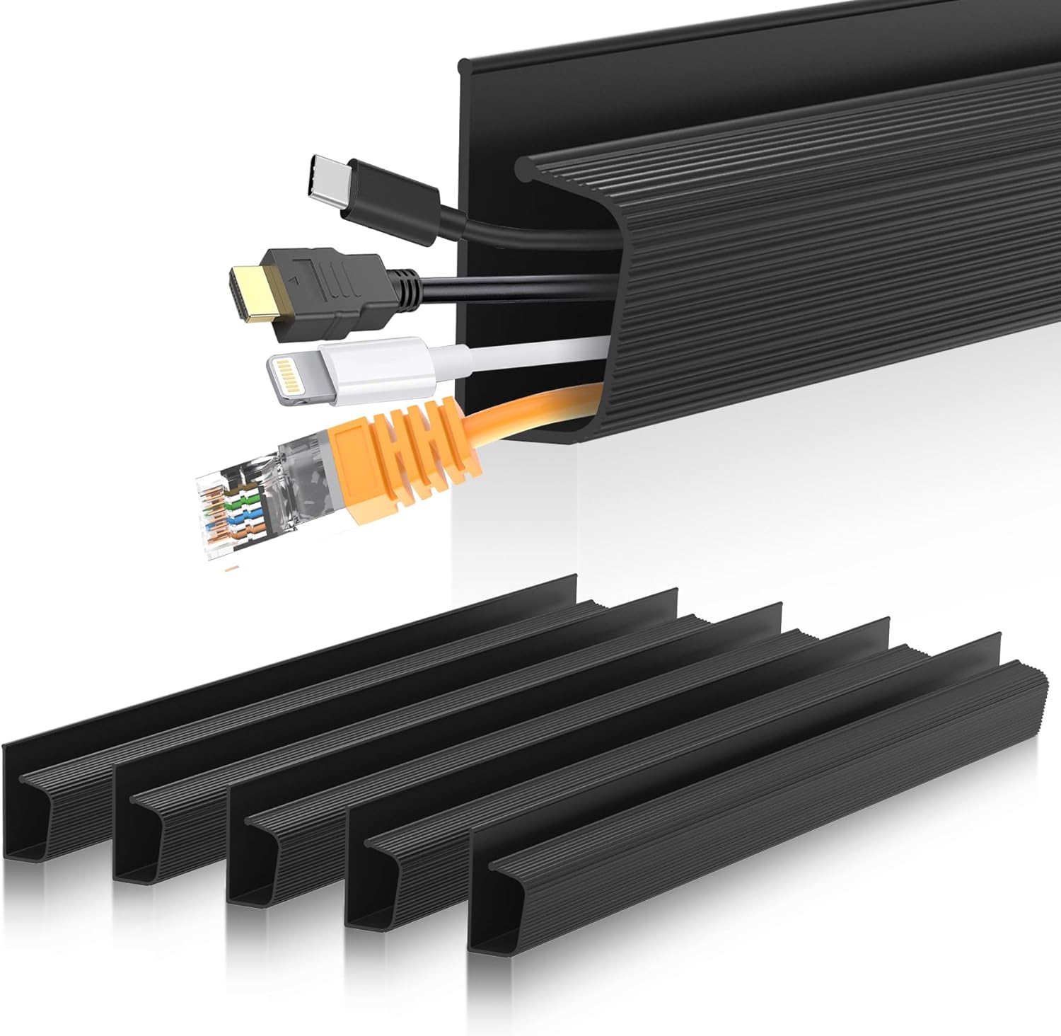 Organización de cables debajo del escritorio, canal J para gestión de cables para escritorio, ocultador de cables debajo del escritorio, fácil